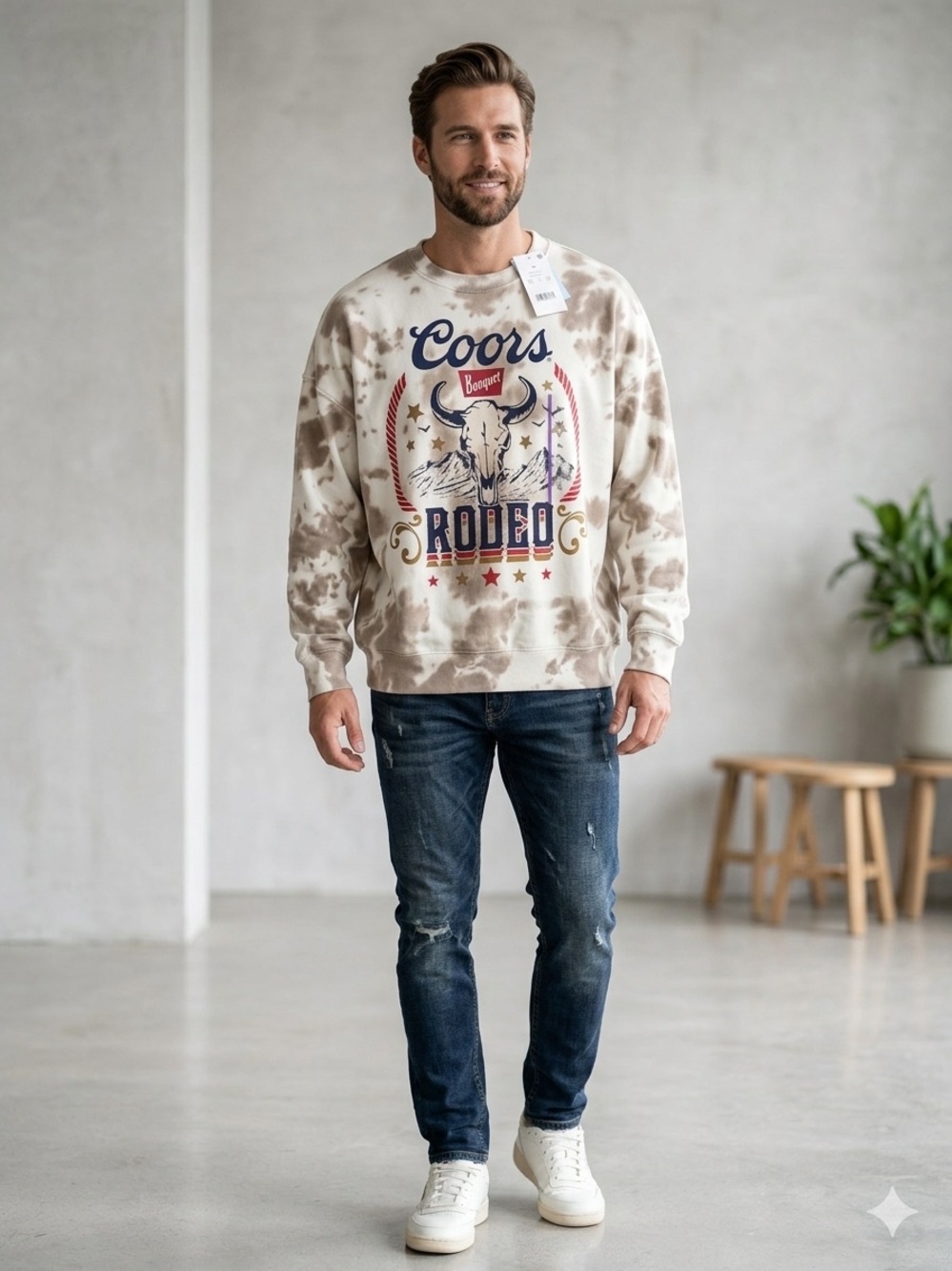 NWT Coors Banquet Rodeo Graphic Sweatshirt XL Tie Dye Cow Skull
